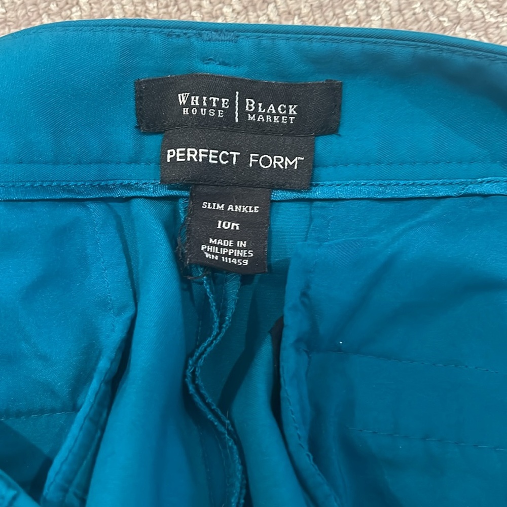 White House Black Market Pants Teal Size 10R Side Zipper Front Pockets - Picture 5 of 6